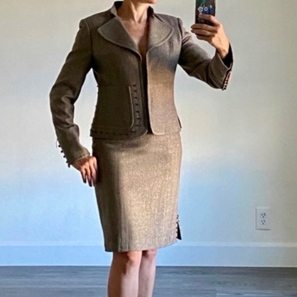 Tailored Metallic Brown Women’s Blazer & Skirt Suit